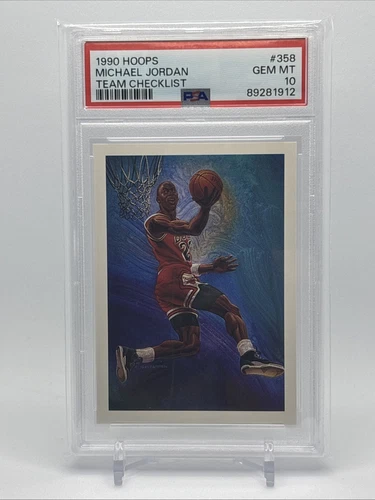 1990-91 NBA Hoops - Art Card Team Checklist Michael Jordan #358 PSA 10