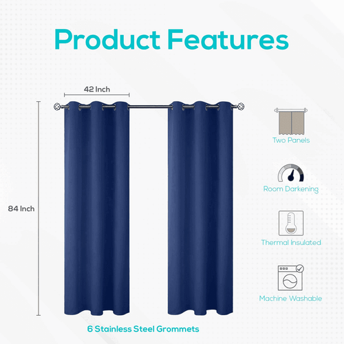 2 Pack Blackout Curtains for Bedroom with Grommet 42x84 inch Navy Blue - Picture 4 of 6