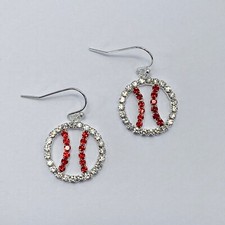 E0937 Clear  Red Rhinestones Deco Sports Baseball Design Mini Dangle Earrings