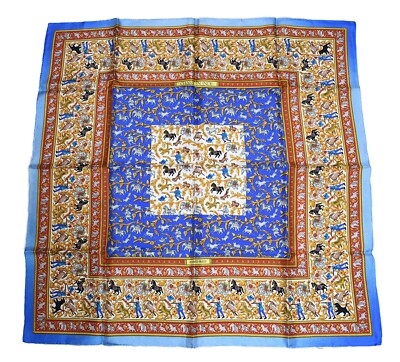 Hermes Scarf Chasse en Inde silk 90 cm blue Carre India hunter 35