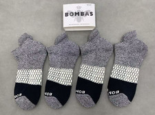 4 Pairs Bombas Women's Tri-Block Marl Ankle Socks Size Medium 8-10 Black grey
