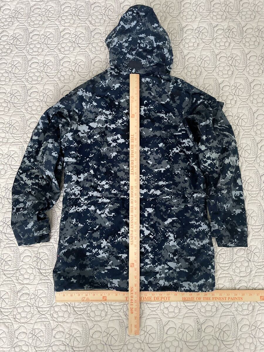 Military GORE-TEX Parka Working US Navy Rain Jacket Blue Digital Camo Small  Long