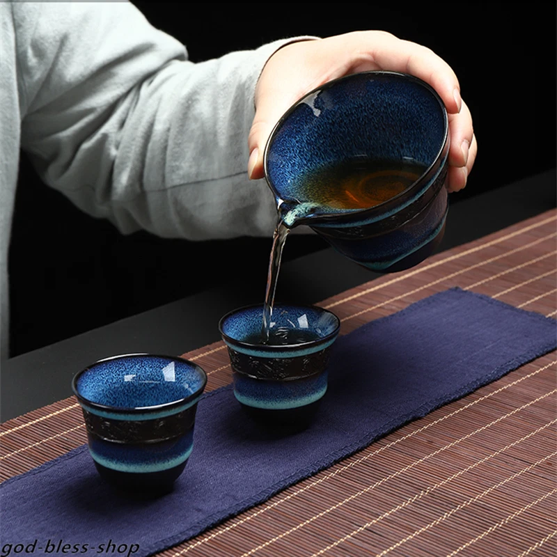 Juego de té portátil horno creativo cambio tetera jarra taza de té con bolsa azul nuevo Foto 2 de 4