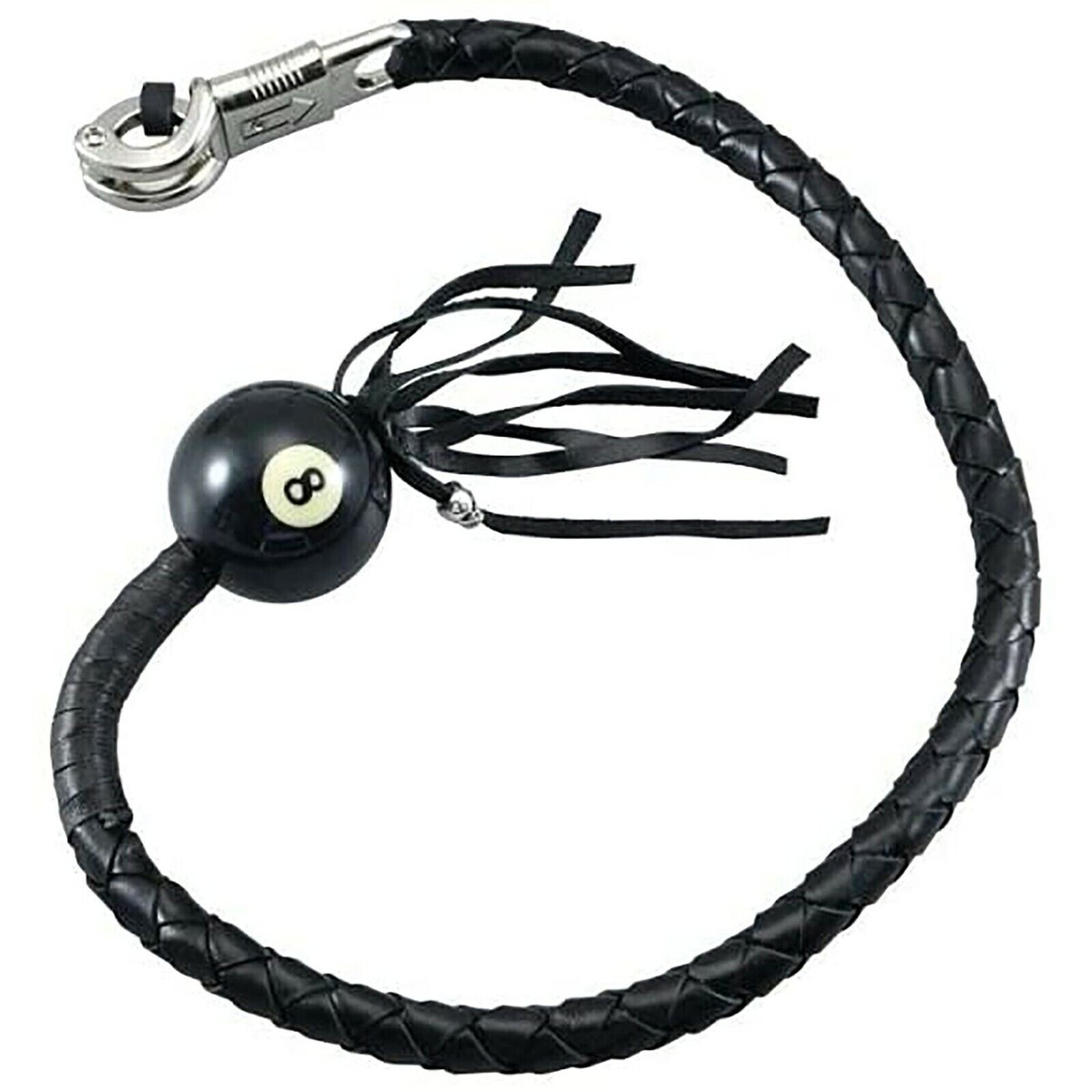 Black Leather Get Back Whip For Motorcycles Motorbike With 8 Pool