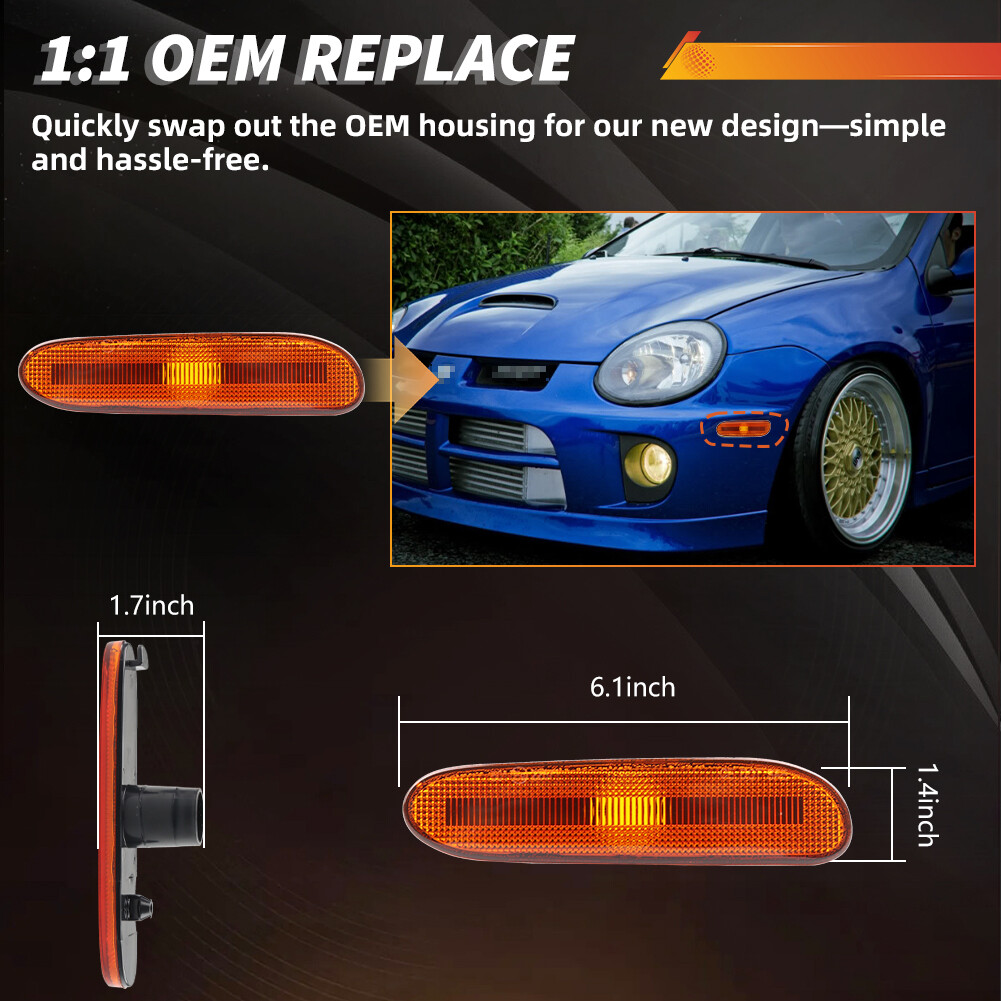 2X Amber Lens Front Corner Parking Side Marker Lights For 2000-2005 Dodge Neon