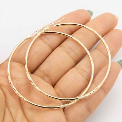 2 mm x 60 mm 2 1/4'' Diamantschliff glänzend schlicht Creolen echt 10 K Gelbgold