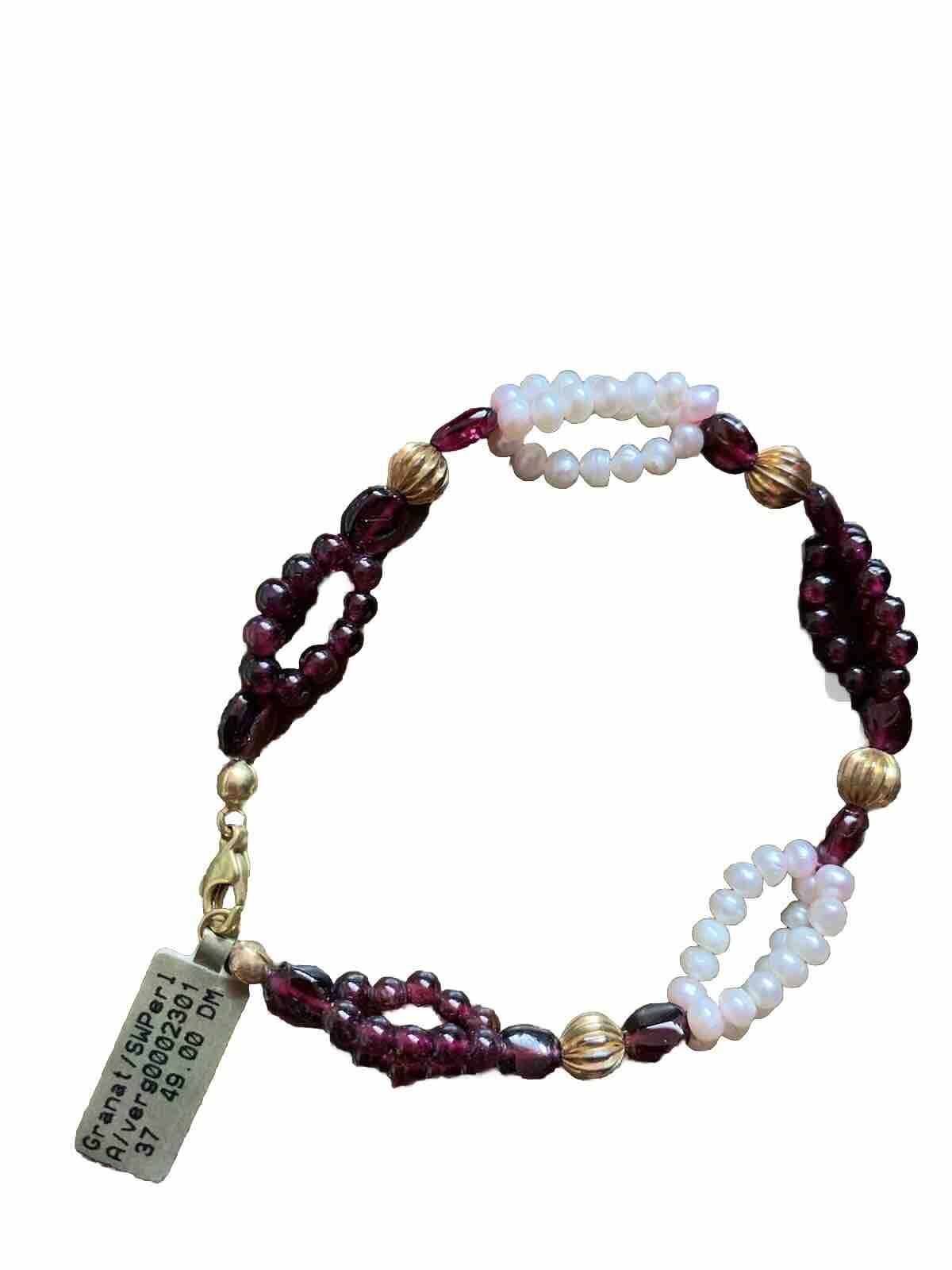 Damen Armband Sweetwasser Perlen, Granat Steinen, Neu. Vergoldet Verschluss