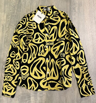 Moschino Kids Yellow And Black Shirt Cool Print Size 8 Years Old! 