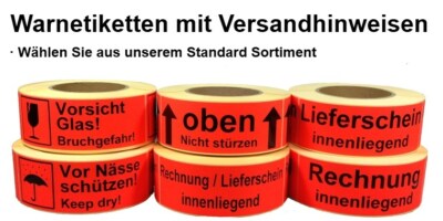 Warnetiketten / Versandetiketten - 500 Stück je Rolle Versandaufkleber Leuchtrot