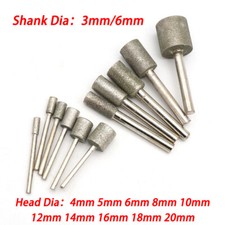 Diamant Schleifstift Fr&auml;ser 4-20 mm Zylinder Schleifkopf 3/6mm Schaft Glas Stein