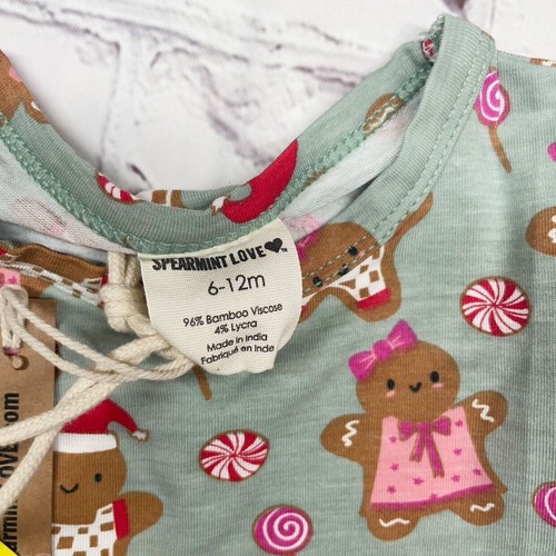 NUOVO set pigiama bambù Spearmint Love 6-12 mos biscotti di Natale vacanze - Foto 6 di 7