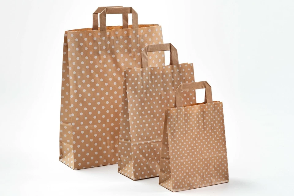 Papiertragetaschen Punkte Polka-Dots weiß/braun Papiertüten Tüten Tragetaschen