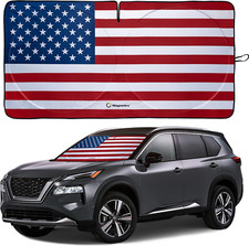 American Flag Windshield Sun Shade, High-Resolution Car Shield with Mirror Cut-O