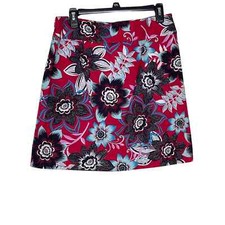 Talbots Women's Skirt Flower Print Cotton A Line Mini Red