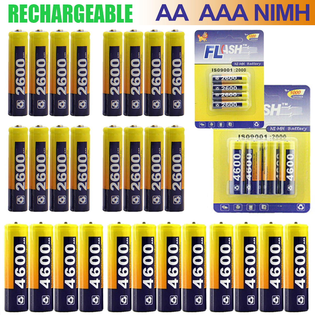 AA/AAA Rechargeable Batteries NiMH 1.2V Battery 2600mAh/4600mAh High Capacity-image