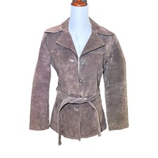 Rampage Y2k Vintage Brown Leather Jacket Tie Waist Button Front Size Small B1