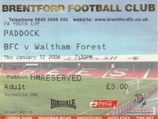Ticket - Brentford v Waltham Forest 12.01.06 FA Youth Cup