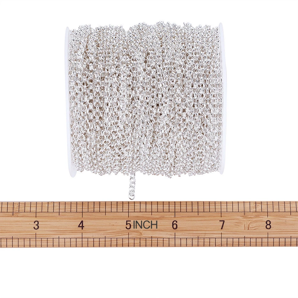 Cadenas de hierro tono plata 109 yardas/rollo carrete de cuerda de eslabones redondos sin soldar 4 mm de diámetro Foto 4 de 4