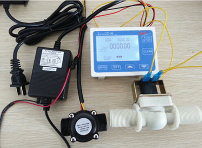 NEW 1'' Water Flow Control LCD Meter + Flow Sensor Solenoid valve Power Adapter