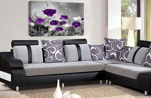 Floral Wall Art Purple Living Room Bedroom Framed Canvas Picture Ready to Hang - Picture 2 of 5
