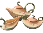 Vintage Hull Aladdin Teapot, Sugar &Creamer  Set Pink And Green Matte W26W27W28