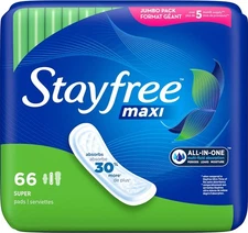 Stayfree Maxi Pads for Women, Super Protection Absorption - 66 Count