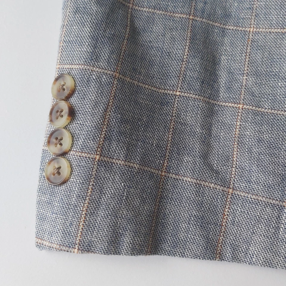 Chaqueta Blazer Tasso Elba Hombre 38S Lino Algodón Azul Ventana Macy's  Foto 4 de 4