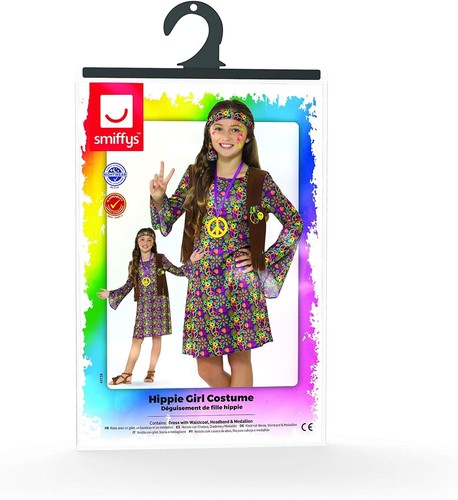 Smiffys Hippie Girl Costume, with Dress, Multi-Coloured (Size M) - Picture 6 of 6