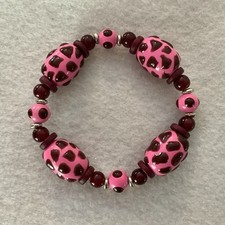 Girls Hot Pink Burgundy Giraffe Print Beaded Stretch Bracelet 6.5 Length
