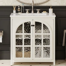 Farmhouse Bathroom Vanity with Ceramic Sink，Storage Cabinet w/Soft-Closing Doors