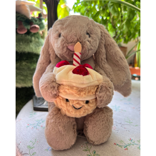 新品タグ付きBashful Beige Bunny ‘Birthday’ Jellycat Bashful Beige Bunny Birthday Stuffed Animal – 12