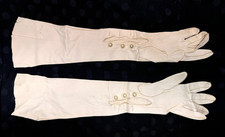 Vintage Women's Long White Leather Hand Gloves with 3 Pearl Closure Size 6