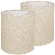 Tall Lampshades Set of 2, Beige Linen Drum Lampshades, 11" Top x 11" Bottom x