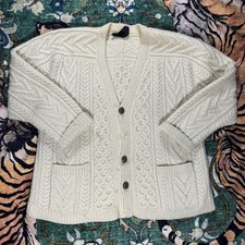 Vintage Standun Women  s Fisherman's Knit 100 Wool Cardigan Made In Ireland