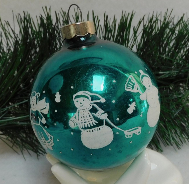 Vintage WWII Era Shiny Brite -Christmas Ornament  SNOWMEN TOYS  US OF A cap LOOK