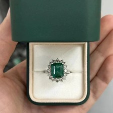 2Ct Emerald Cut lab Created Green Emerald Engagement Ring 14K White Gold Plated
