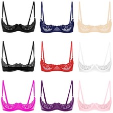 Women's Spaghetti Straps Quarter Cup Open Tip Nippleless Bralette Lace Bra Top