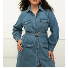 Eloquii Blue Jean Denim Utility Midi Dress Womens Plus 24 NWT