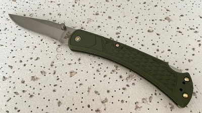 Buck 110USA Slim Olive Handle Lockback Folding Pocket Knife Plain Blade- - - - -
