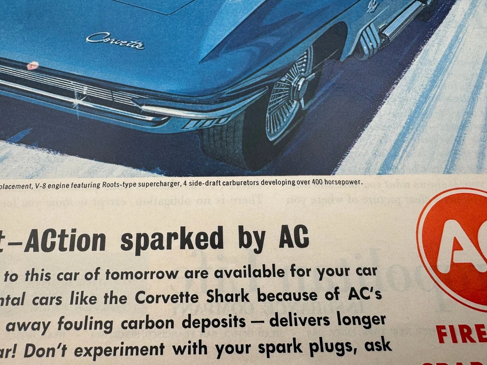 Vintage Chevy Corvette Shark AC Spark Plug Ad - Image 4 of 4