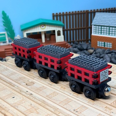 Wooden Railway 3 Narrow Gauge Red Slate Cargo Trains  Custom for  Thomas Train