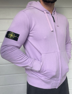Stone Island Kapuzenpullover mit Reißverschluss, Logo, Lila, Größe L, Langarm