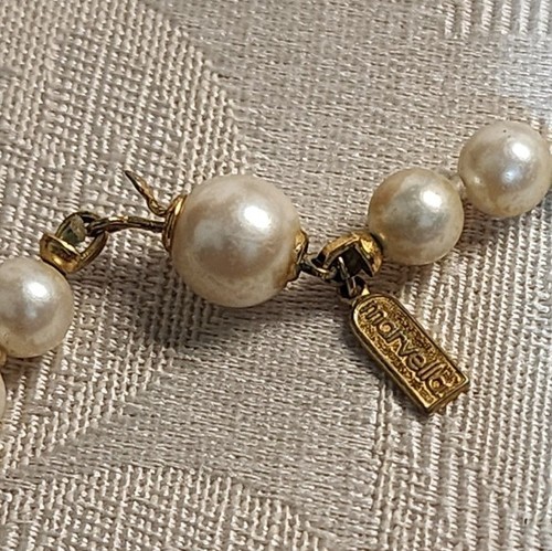 Vintage Marvella Faux Pearl Necklace Signed Classic 1950s Gold Tone 24" Strand - Picture 4 of 8