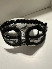 Mardi Gras Jester Black Mask Silver Lace Masquerade Halloween Burlesque