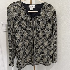 Laurence Kazar 100 Silk Sequin Beaded Evening Blazer Jacket Vintage Medium