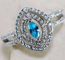 2CT Aquamarine  Topaz 925 Solid Genuine Sterling Silver Ring Sz 8 IB2-1