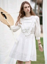 Vintage Style Simple Retro White Lace Trim Summer Victorian Dress