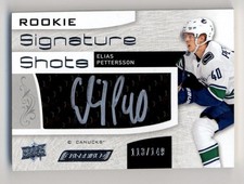 2018-19 Upper Deck Engrained Rookie Signature Shots Elias Pettersson Auto /149