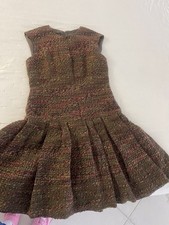 Carolina Herrera Multicolor Tweed Fit & Flare Dress 6 V-Neck Sleeveless Zip