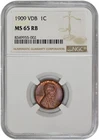 1909 VDB 1C Lincoln Wheat Cent NGC MS 65 RB with Purple Toning